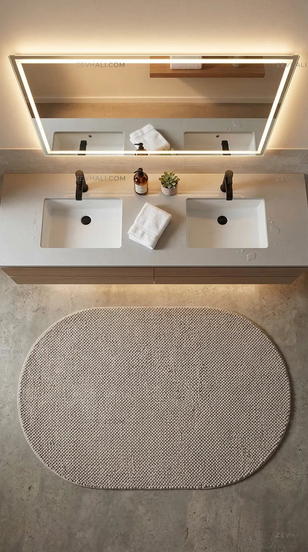 Zev Halı Kuak Vizon Yıkanabilir Kaymaz Peluş Halı KU02 Özel Ölçü | Banyo Halısı | Zev Halı