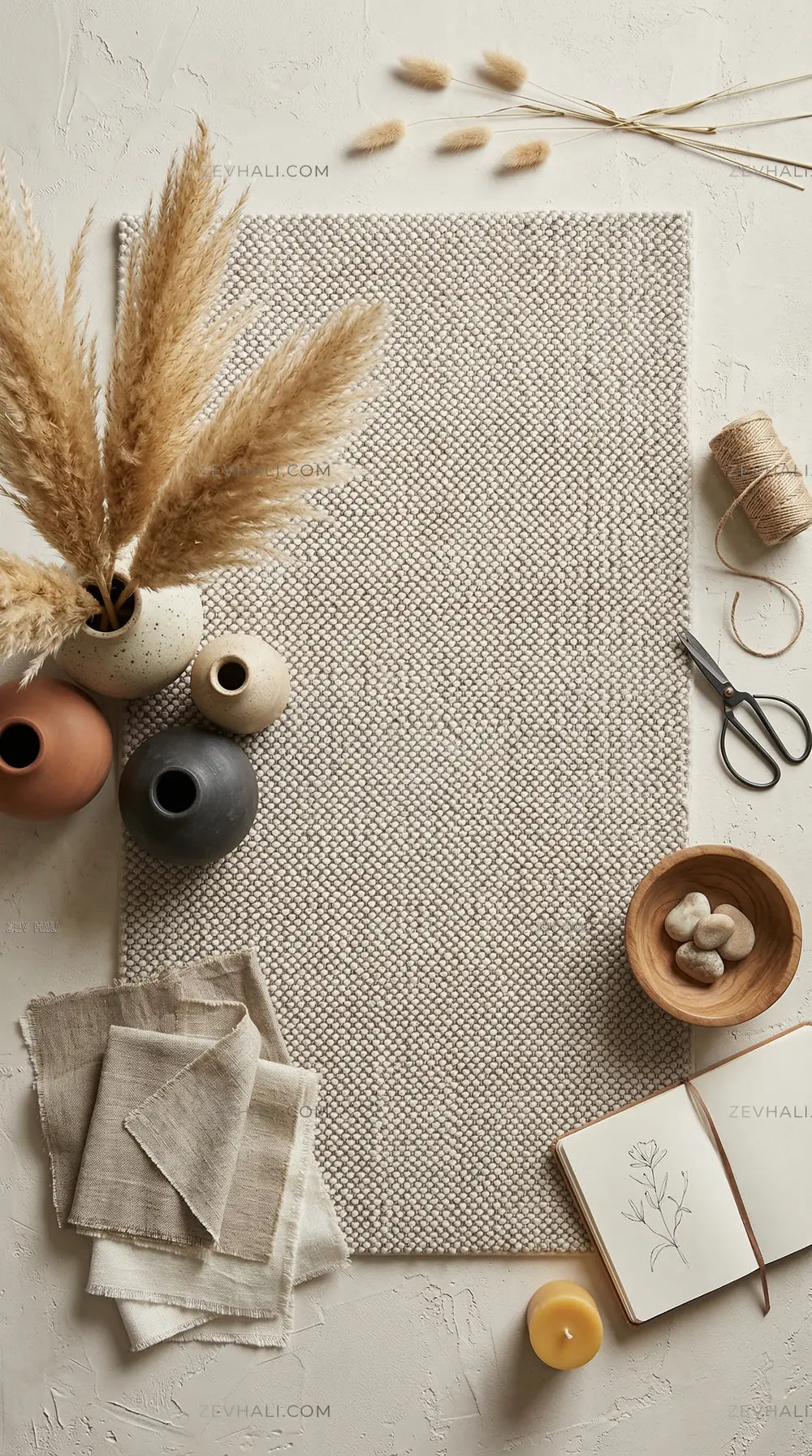 Zev Halı Kuak Taş Yıkanabilir Kaymaz Peluş Halı KU03 Özel Ölçü | Banyo Halısı | Zev Halı