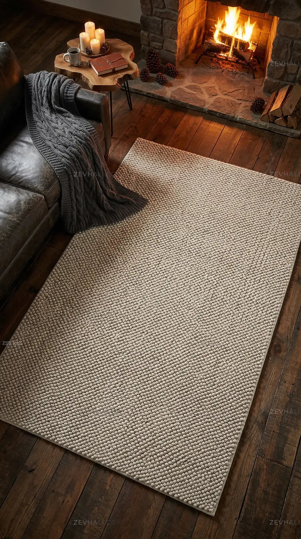 Zev Halı Kuak Taş Yıkanabilir Kaymaz Peluş Halı KU03 Özel Ölçü | Banyo Halısı | Zev Halı