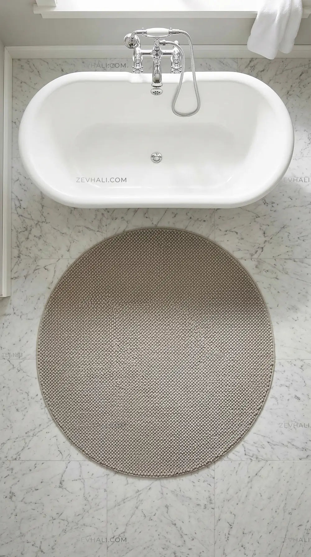 Zev Halı Kuak Taş Yıkanabilir Kaymaz Peluş Halı KU03 Özel Ölçü | Banyo Halısı | Zev Halı