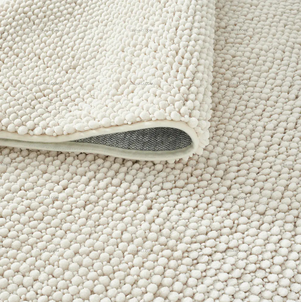 Zev Halı Kuak Ekru Yıkanabilir Kaymaz Peluş Banyo Yolluk Halı KU04 Özel Ölçü | Banyo Halısı | Zev Halı