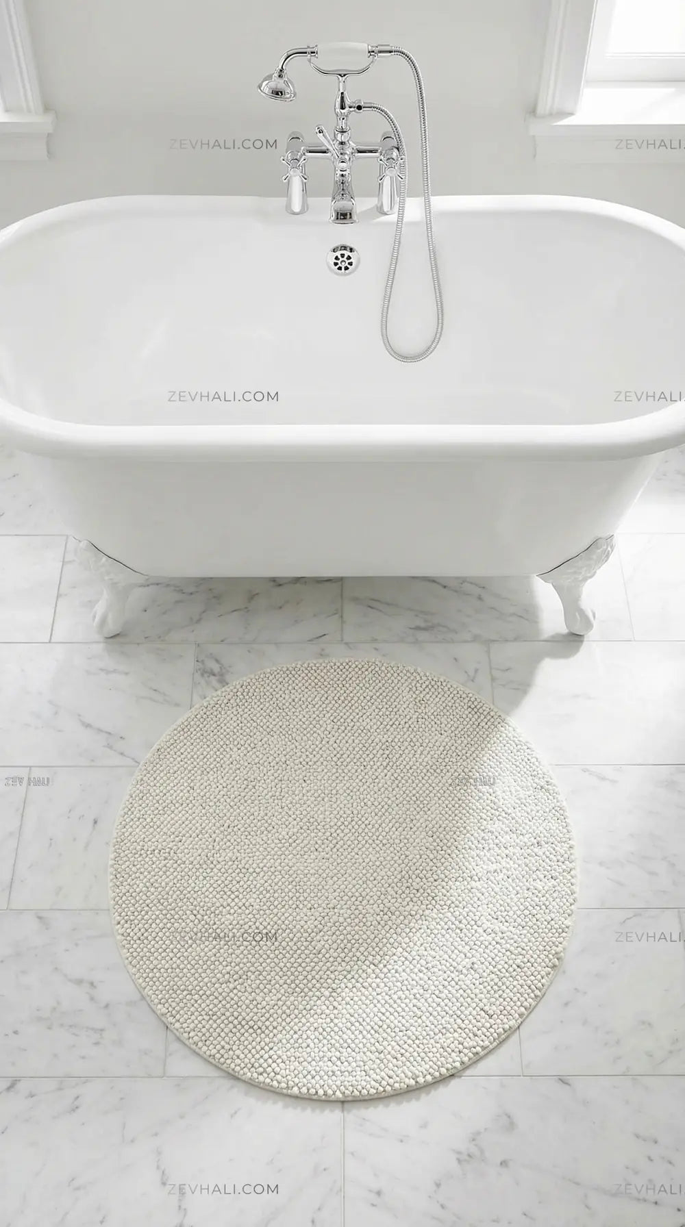 Zev Halı Kuak Ekru Yıkanabilir Kaymaz Peluş Banyo Yolluk Halı KU04 Özel Ölçü | Banyo Halısı | Zev Halı