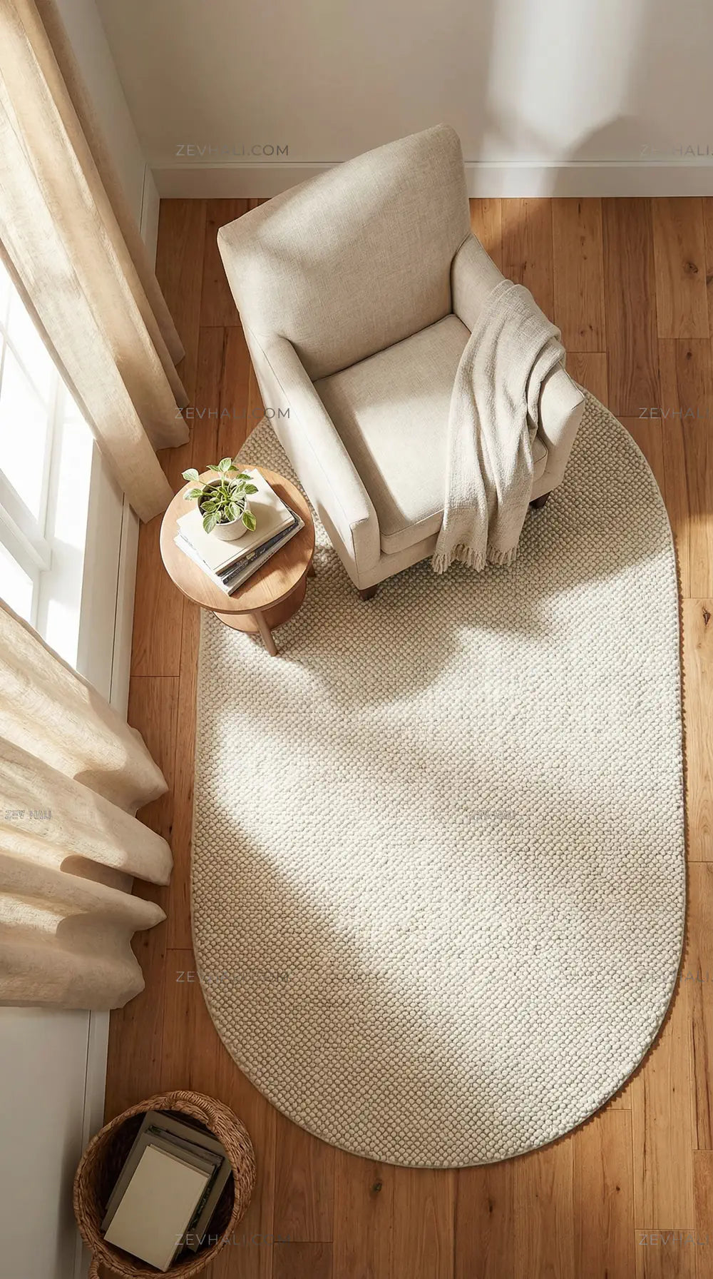 Zev Halı Kuak Ekru Yıkanabilir Kaymaz Peluş Banyo Yolluk Halı KU04 Özel Ölçü | Banyo Halısı | Zev Halı