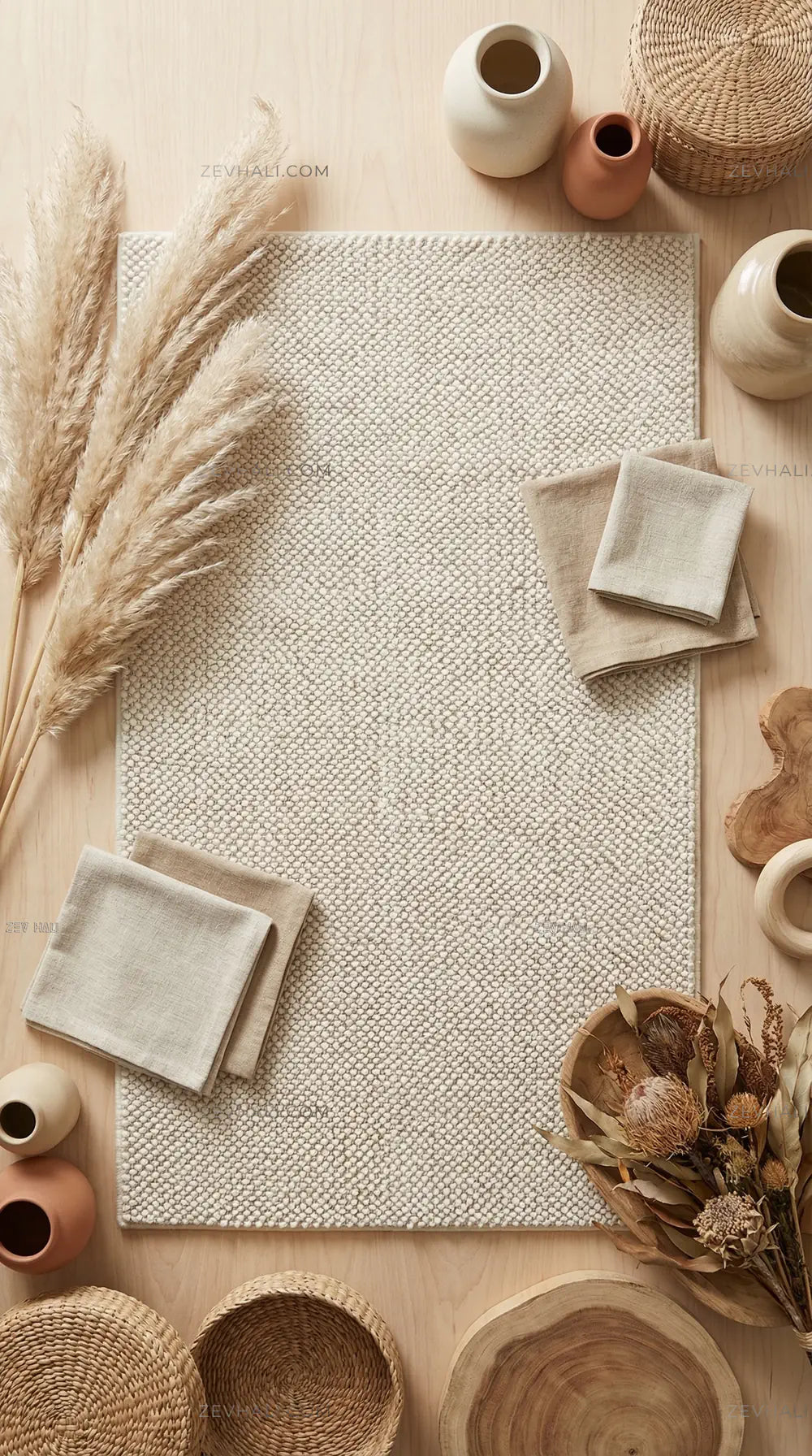 Zev Halı Kuak Ekru Yıkanabilir Kaymaz Peluş Banyo Yolluk Halı KU04 Özel Ölçü | Banyo Halısı | Zev Halı