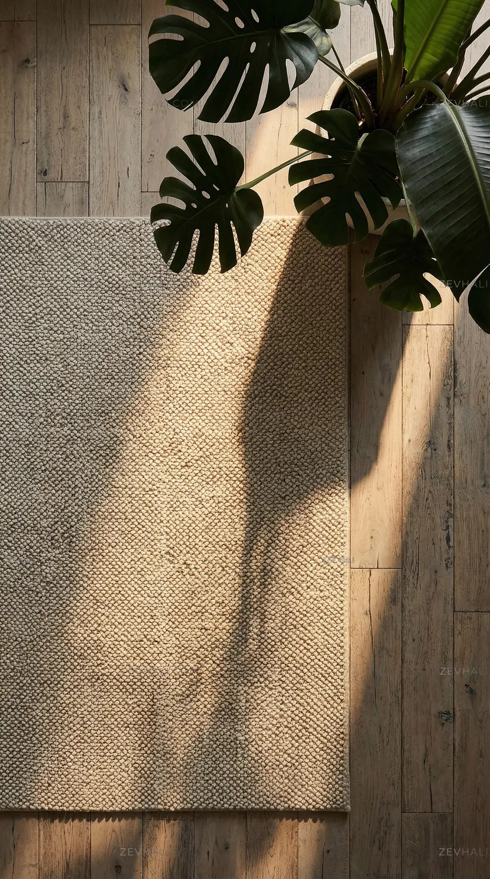 Zev Halı Kuak Ekru Yıkanabilir Kaymaz Peluş Banyo Yolluk Halı KU04 Özel Ölçü | Banyo Halısı | Zev Halı