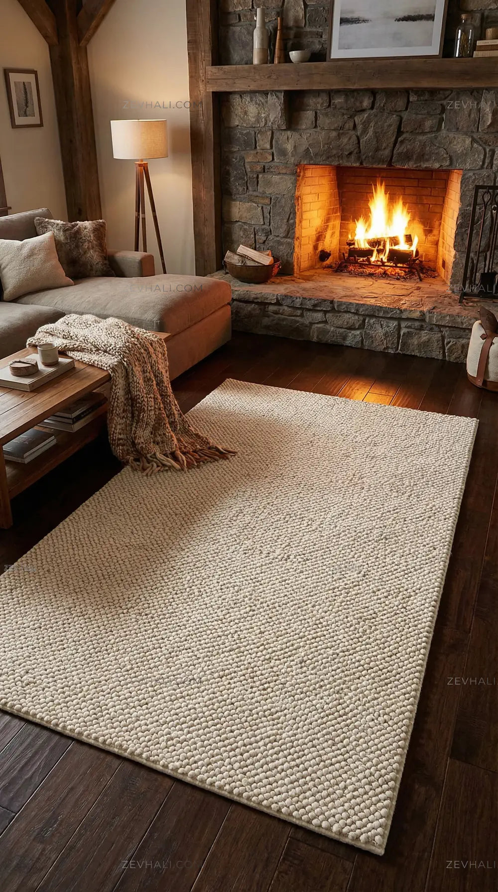 Zev Halı Kuak Ekru Yıkanabilir Kaymaz Peluş Banyo Yolluk Halı KU04 Özel Ölçü | Banyo Halısı | Zev Halı