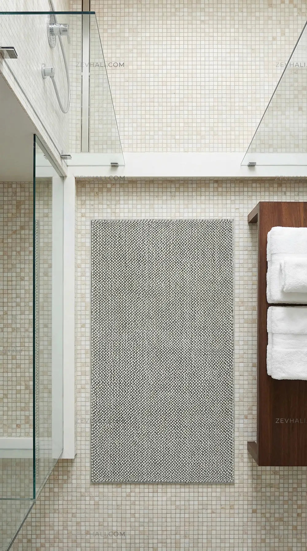 Zev Halı Kuak Gri Yıkanabilir Kaymaz Peluş Banyo Yolluk Halı KU05 Özel Ölçü | Banyo Halısı | Zev Halı