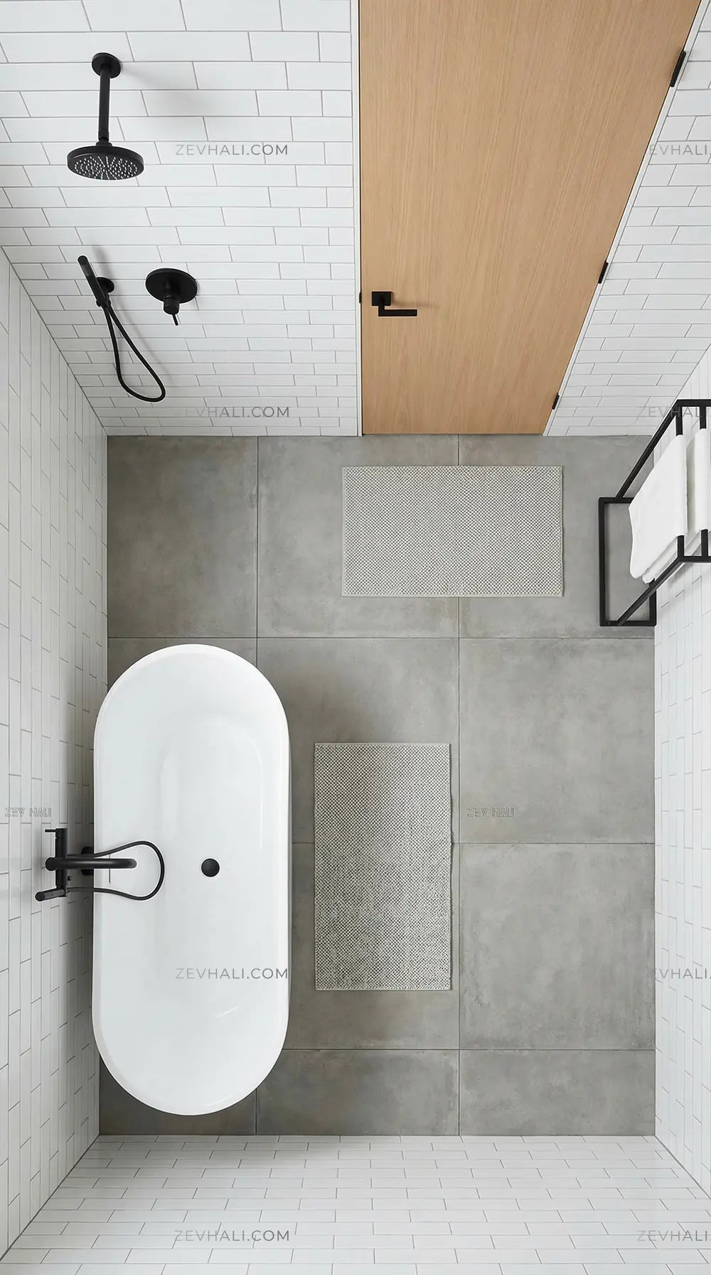 Zev Halı Kuak Gri Yıkanabilir Kaymaz Peluş Banyo Yolluk Halı KU05 Özel Ölçü | Banyo Halısı | Zev Halı