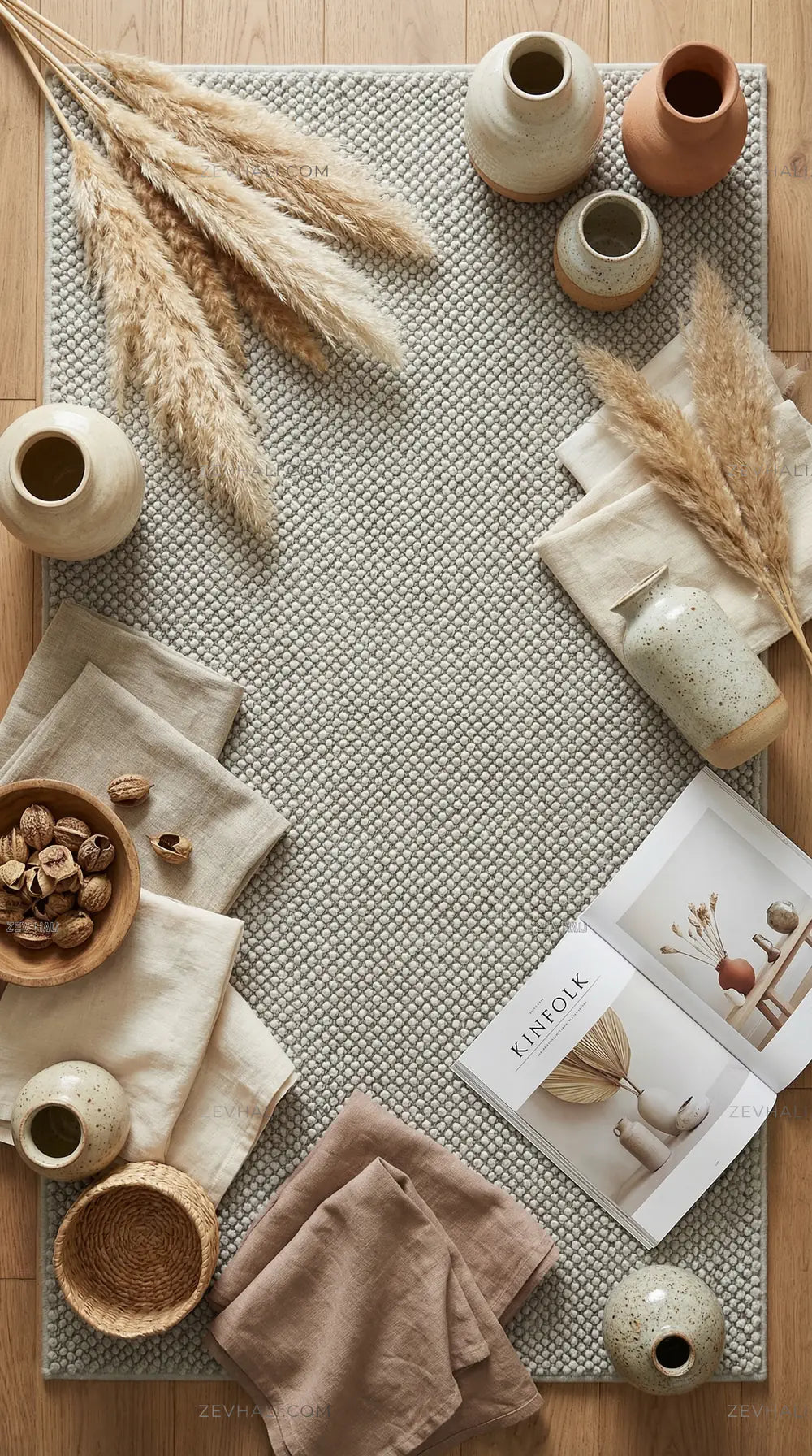 Zev Halı Kuak Gri Yıkanabilir Kaymaz Peluş Banyo Yolluk Halı KU05 Özel Ölçü | Banyo Halısı | Zev Halı