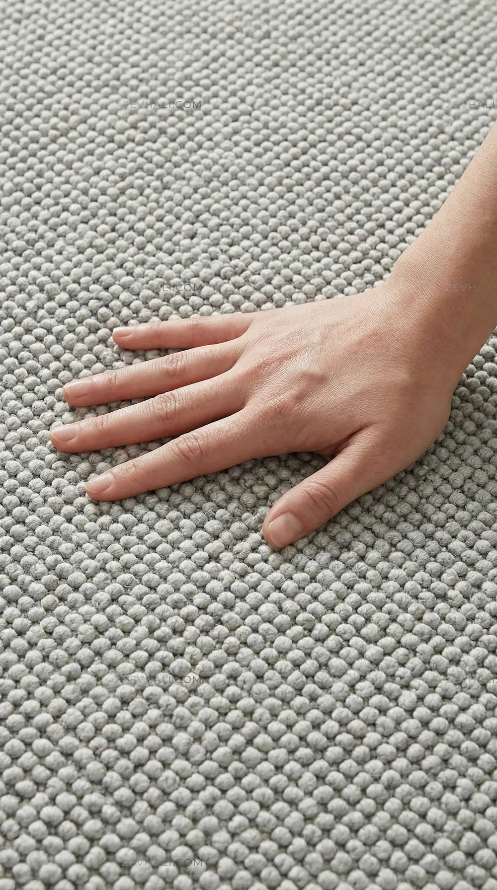 Zev Halı Kuak Gri Yıkanabilir Kaymaz Peluş Banyo Yolluk Halı KU05 Özel Ölçü | Banyo Halısı | Zev Halı