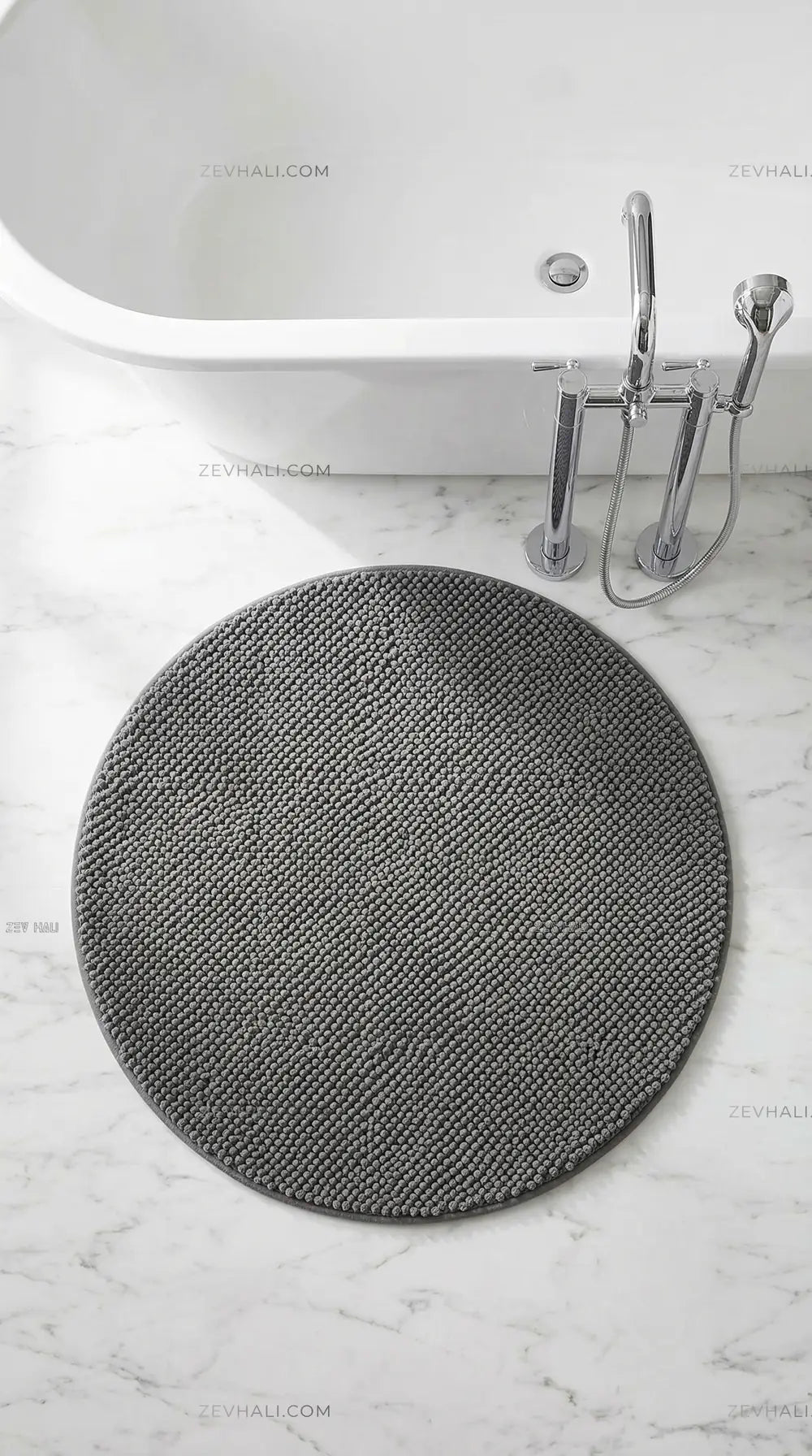 Zev Halı Kuak Antrasit Yıkanabilir Kaymaz Banyo Yolluk Halı KU06 Özel Ölçü | Banyo Halısı | Zev Halı