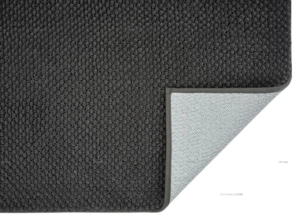 Zev Halı Kuak Antrasit Yıkanabilir Kaymaz Banyo Yolluk Halı KU06 Özel Ölçü | Banyo Halısı | Zev Halı