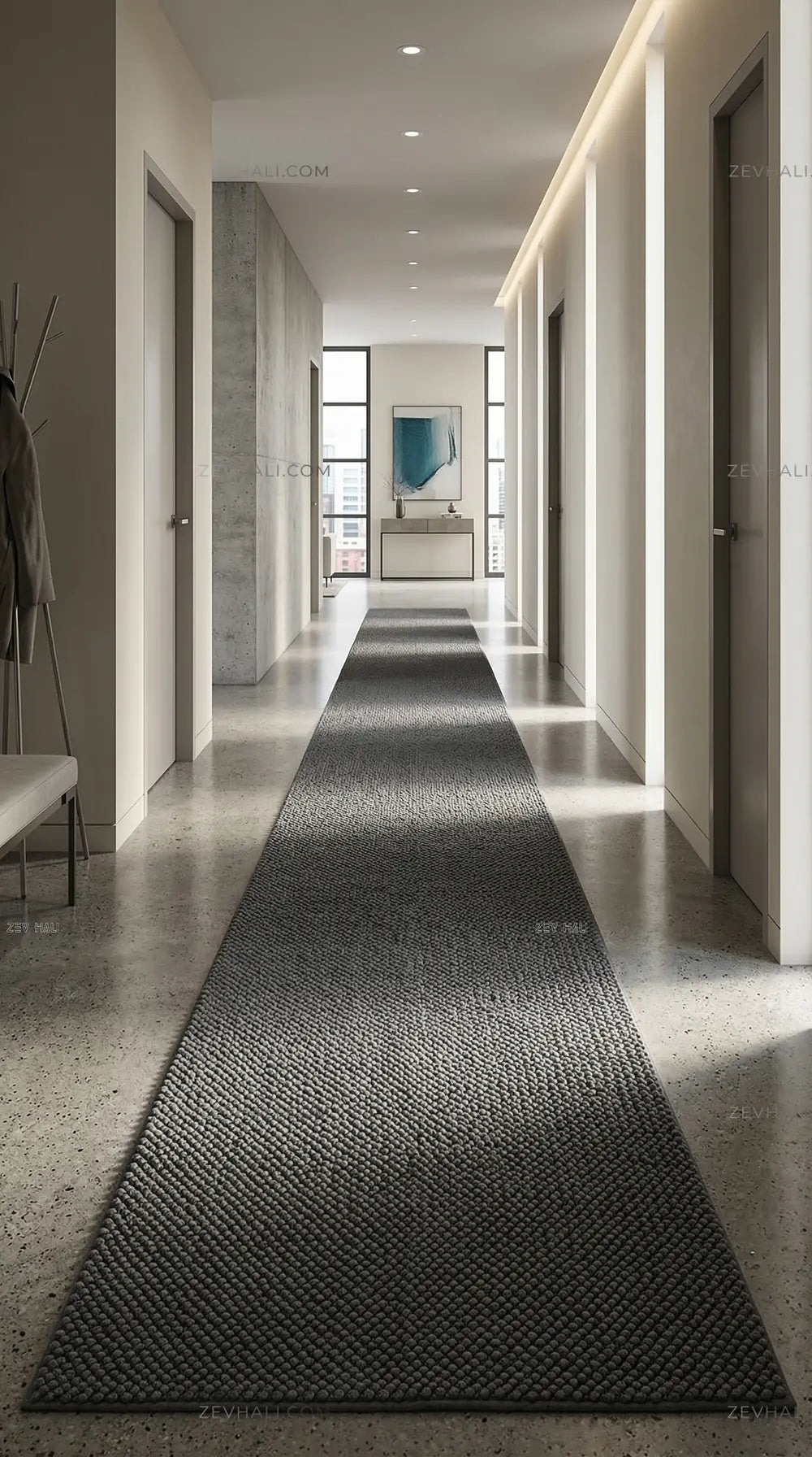 Zev Halı Kuak Antrasit Yıkanabilir Kaymaz Banyo Yolluk Halı KU06 Özel Ölçü | Banyo Halısı | Zev Halı