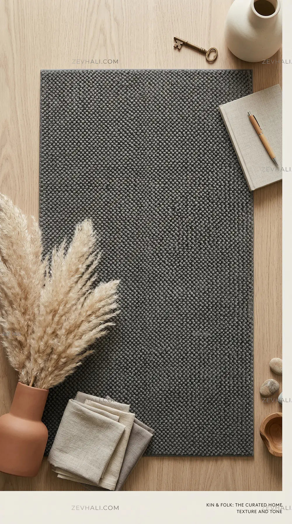 Zev Halı Kuak Antrasit Yıkanabilir Kaymaz Banyo Yolluk Halı KU06 Özel Ölçü | Banyo Halısı | Zev Halı