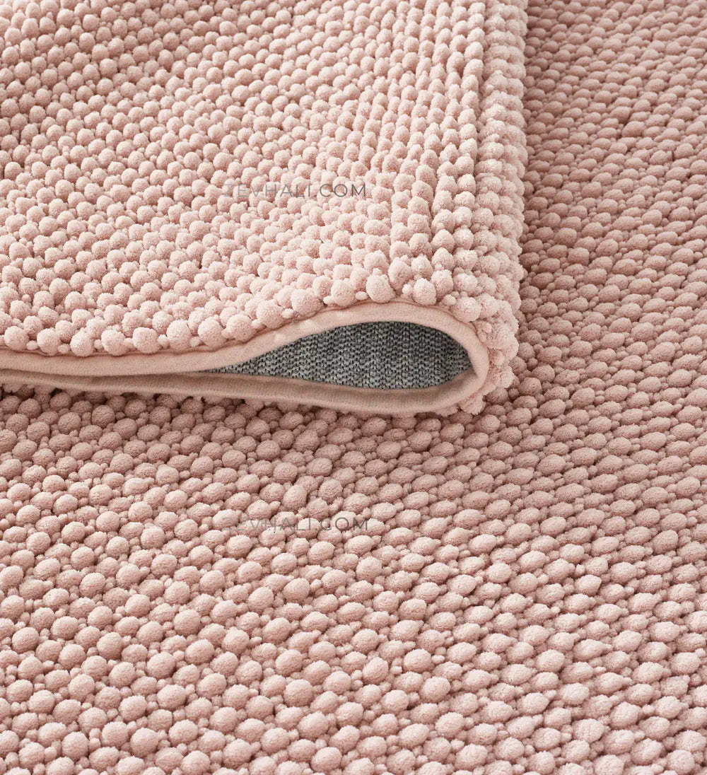 Zev Halı Kuak Pembe Yıkanabilir Kaymaz Banyo Yolluk Halı KU07 Özel Ölçü | Banyo Halısı | Zev Halı