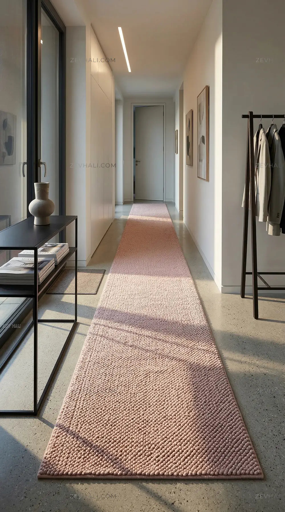 Zev Halı Kuak Pembe Yıkanabilir Kaymaz Banyo Yolluk Halı KU07 Özel Ölçü | Banyo Halısı | Zev Halı