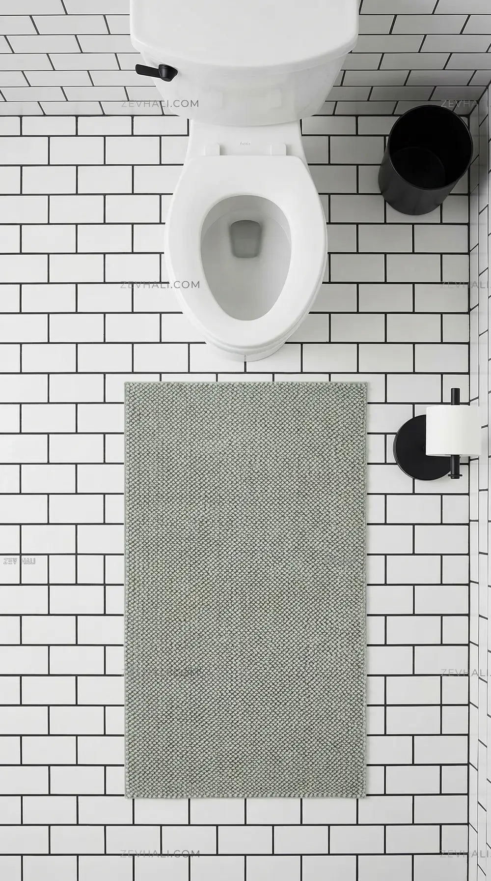 Zev Halı Kuak Mint Yıkanabilir Kaymaz Banyo Yolluk Halı KU08 Özel Ölçü | Banyo Halısı | Zev Halı