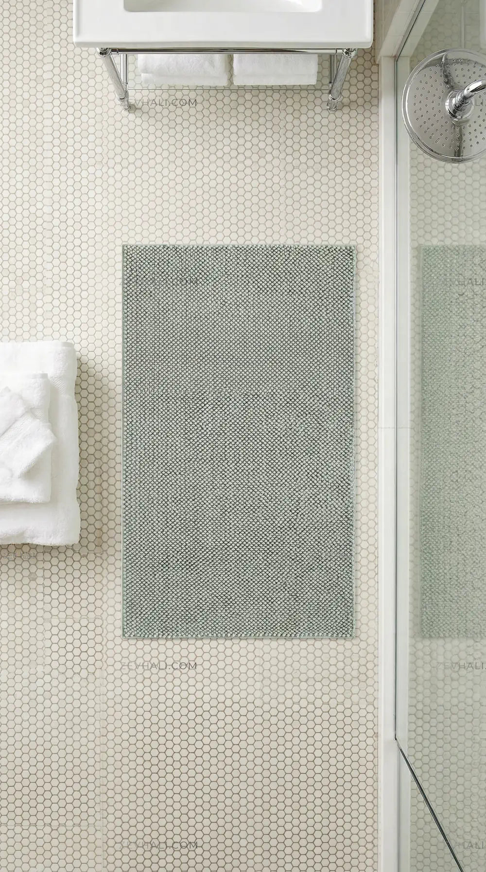 Zev Halı Kuak Mint Yıkanabilir Kaymaz Banyo Yolluk Halı KU08 Özel Ölçü | Banyo Halısı | Zev Halı