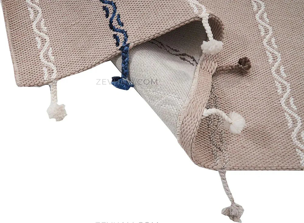 Zev Halı Vincents Colors Kum Beji Dalgalı Çizgili Püsküllü İnce Kilim VC07 160x200