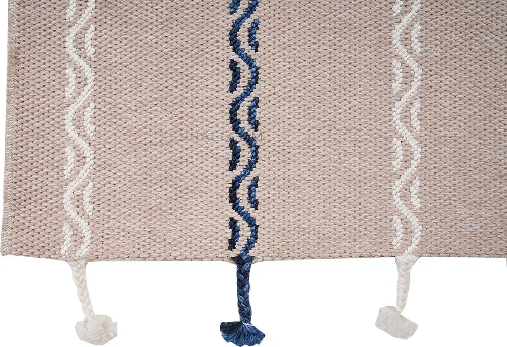 Zev Halı Vincents Colors Kum Beji Dalgalı Çizgili Püsküllü İnce Kilim VC07 160x200