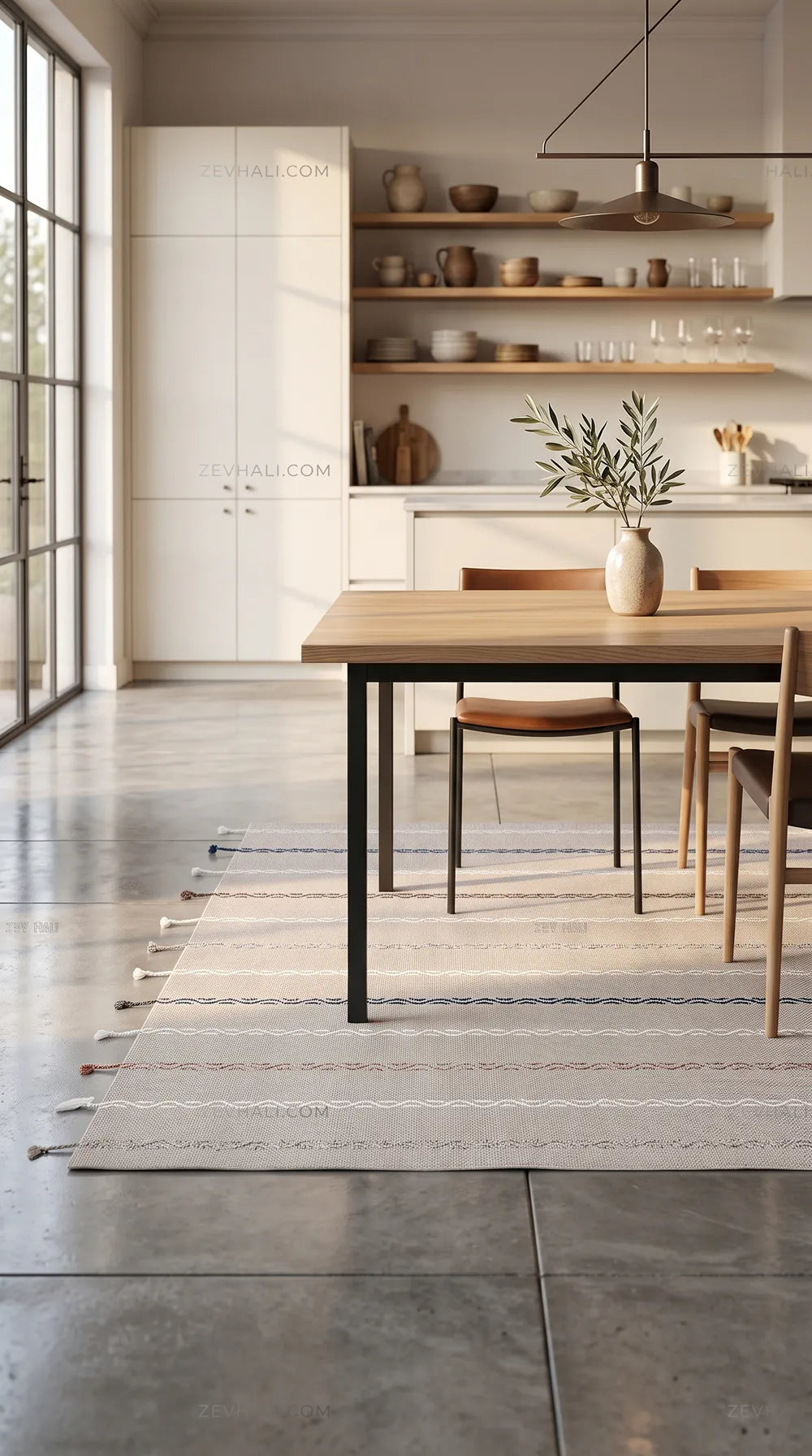 Zev Halı Vincents Colors Kum Beji Dalgalı Çizgili Püsküllü İnce Kilim VC07 160x200