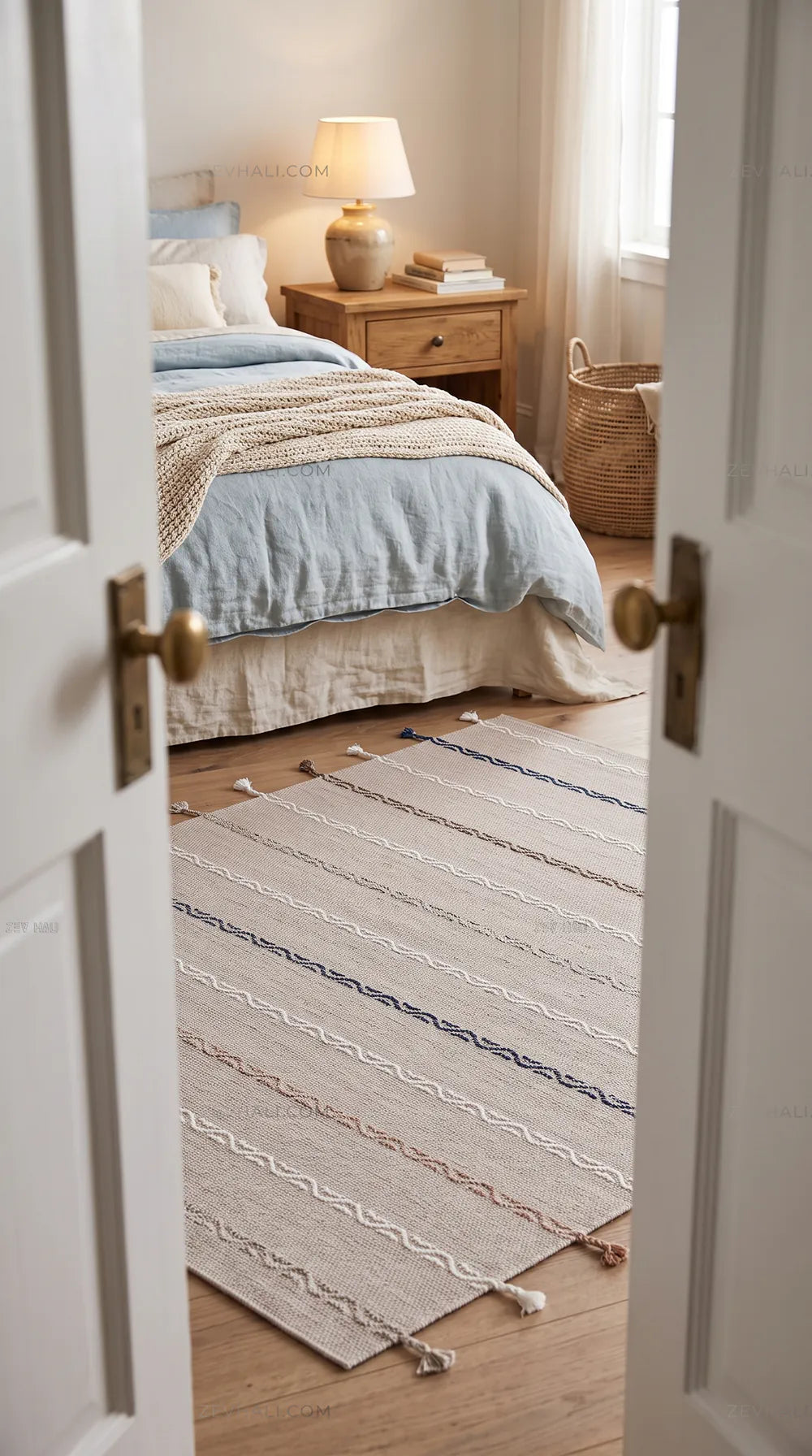 Zev Halı Vincents Colors Kum Beji Dalgalı Çizgili Püsküllü İnce Kilim VC07 160x200
