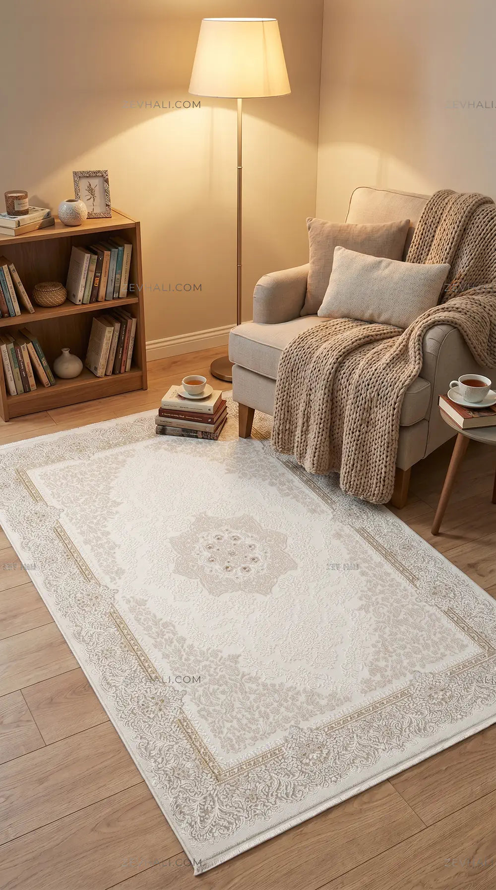 ZEV HALI NATURAL SERİSİ NT01 Krem Göbekli Akrilik Pamuk Taban Kalın Halı