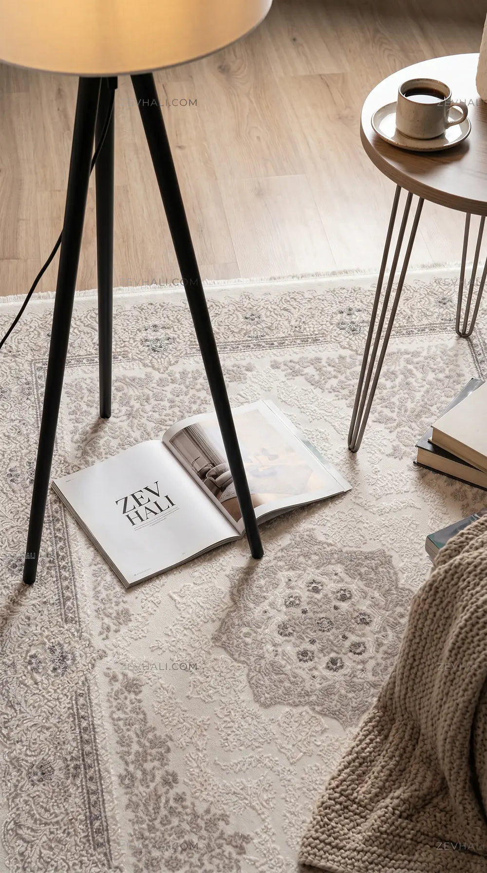 ZEV HALI NATURAL SERİSİ NT02 Gri Göbekli Akrilik Pamuk Taban Halı