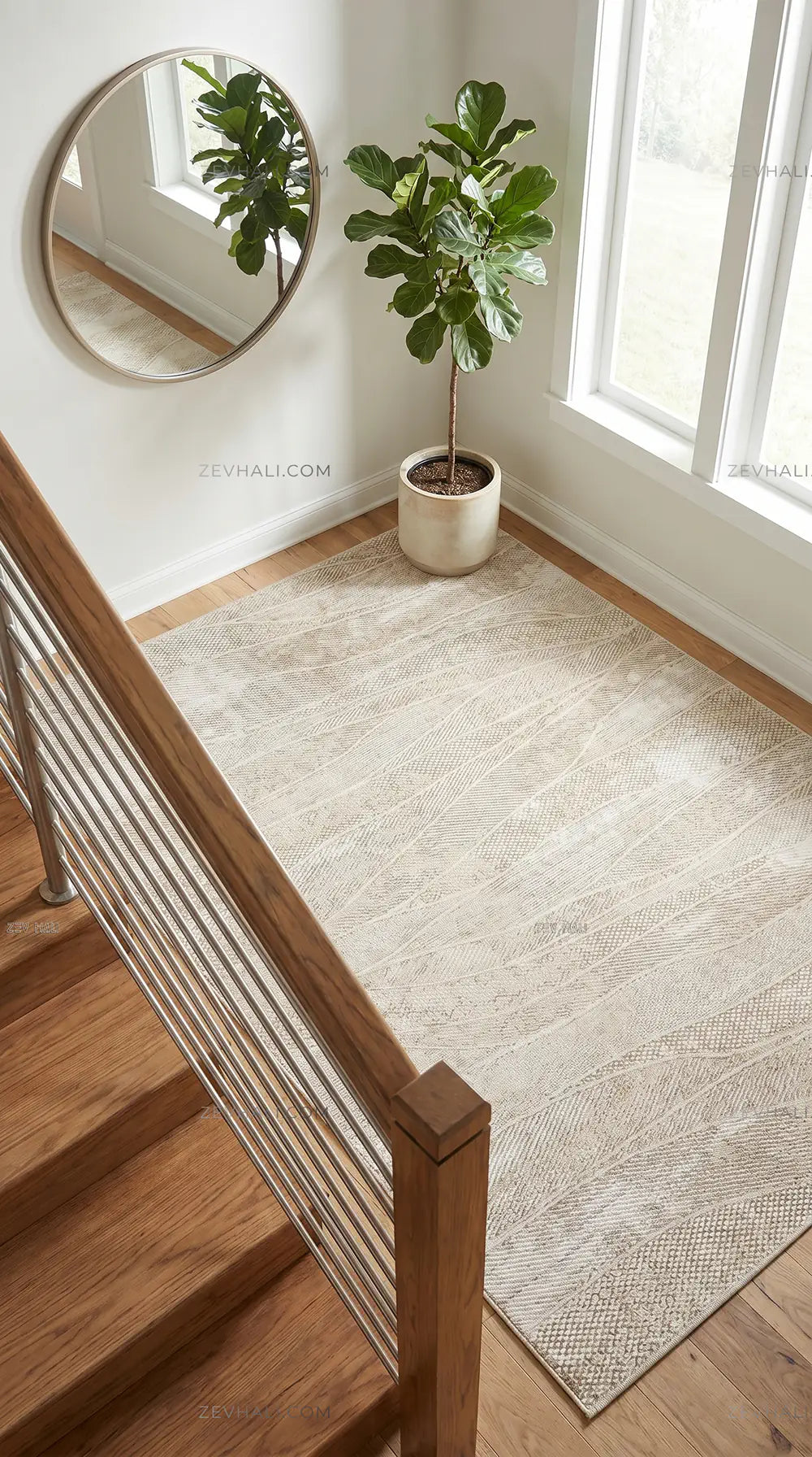 ZEV HALI NATURAL NT06 Bej Organik Dalgalı 400 cm'e Kadar Kesim Akrilik Kalın Halı