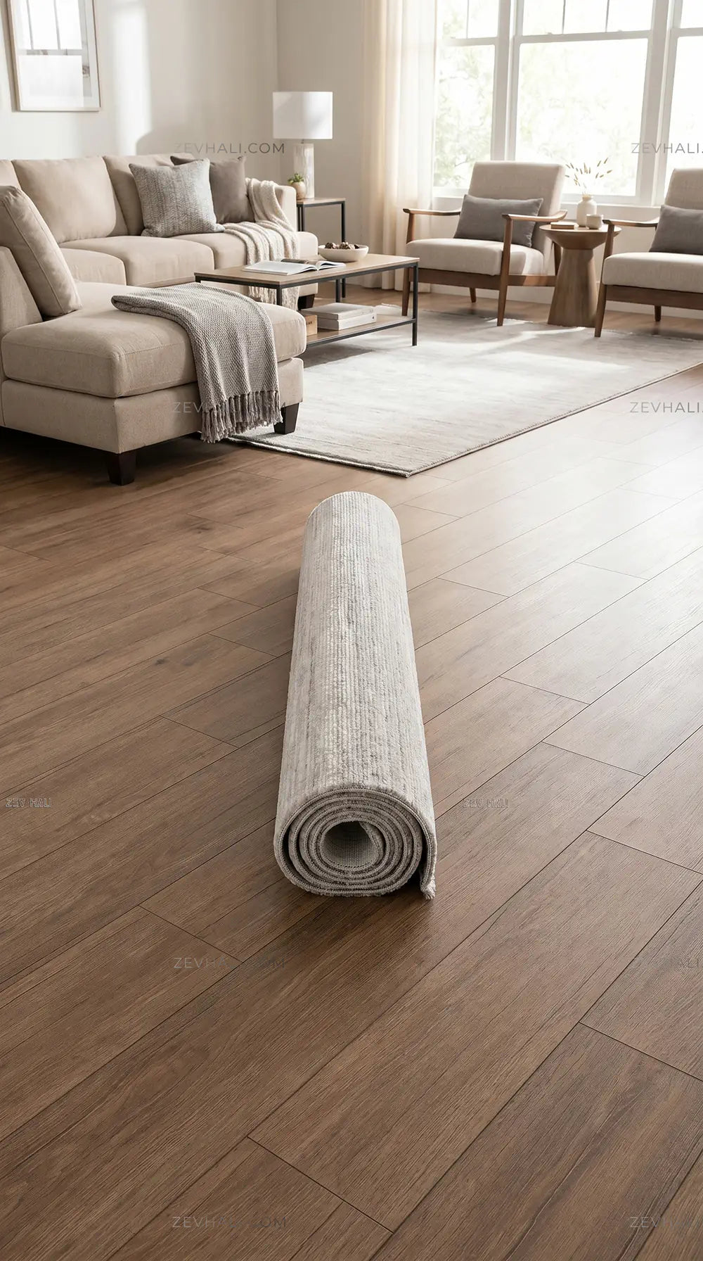 ZEV HALI NATURAL NT08 Açık Gri İnce Çizgili 400 cm Kesim Akrilik Kalın Halı | Akrilik Halı | Zev Halı
