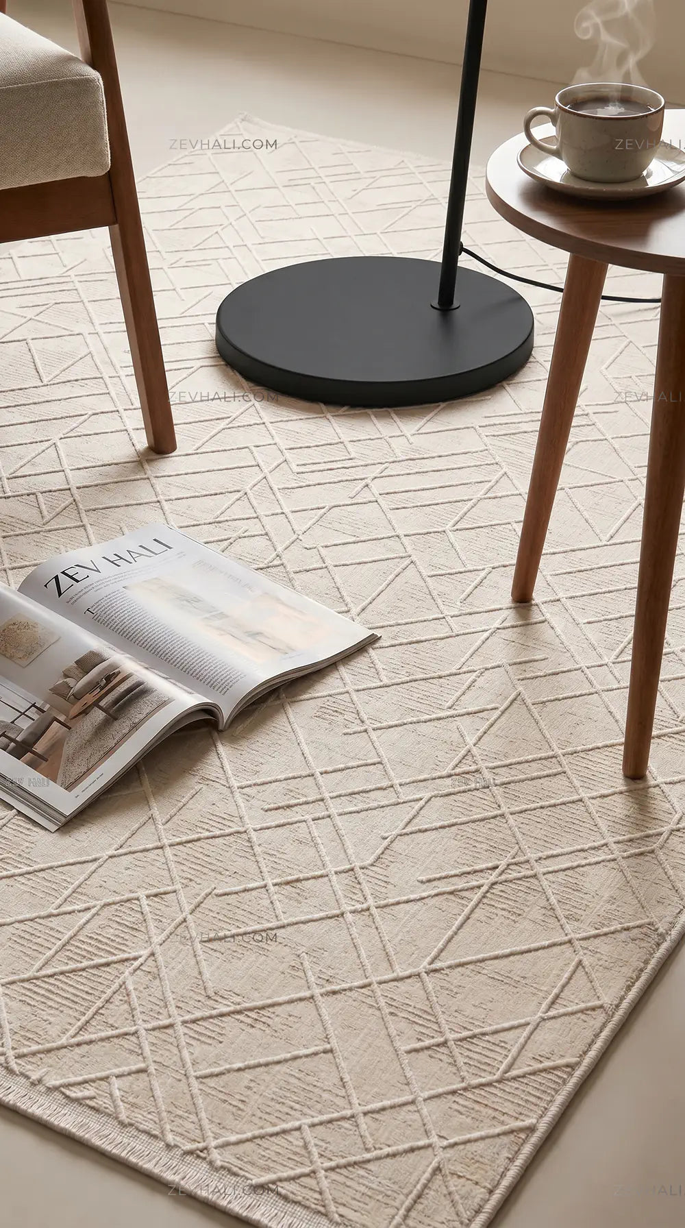 ZEV HALI NATURAL NT16 Krem Modern Geometrik Pamuk Taban Triko Akrilik Halı