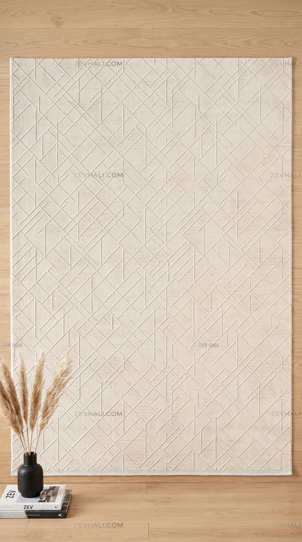 ZEV HALI NATURAL NT16 Krem Modern Geometrik Pamuk Taban Triko Akrilik Halı