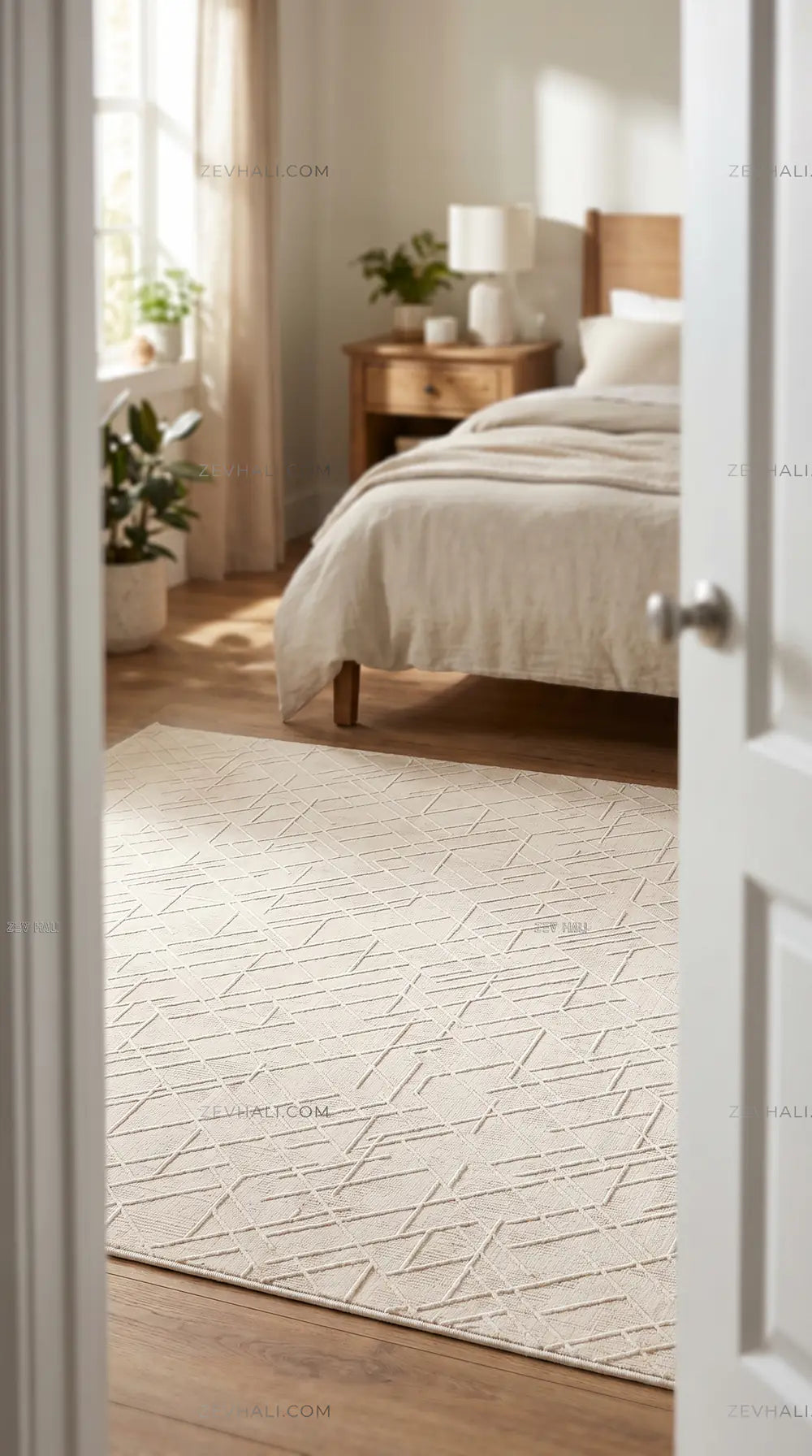 ZEV HALI NATURAL NT16 Krem Modern Geometrik Pamuk Taban Triko Akrilik Halı