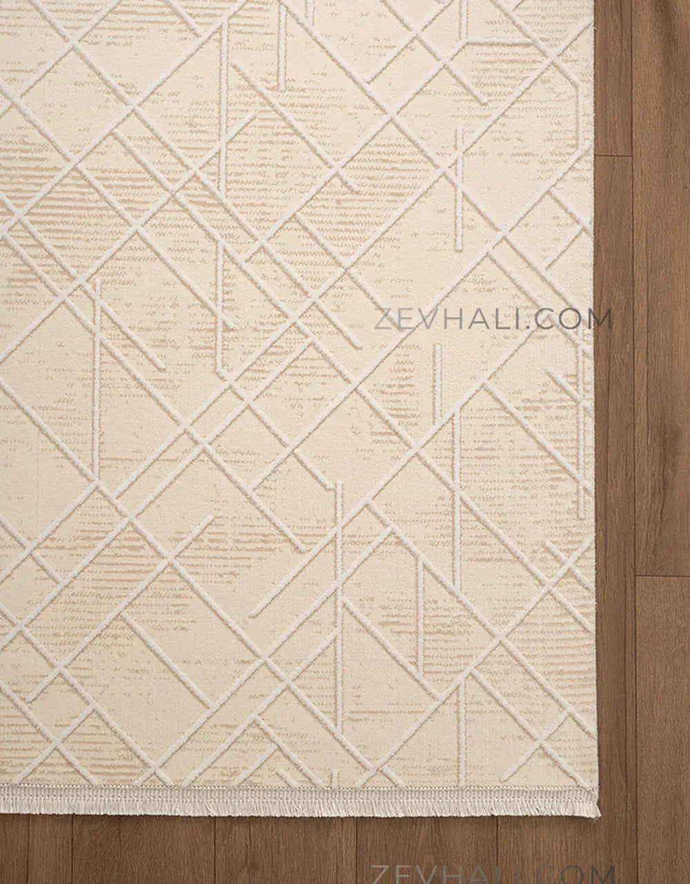ZEV HALI NATURAL NT16 Krem Modern Geometrik Pamuk Taban Triko Akrilik Halı