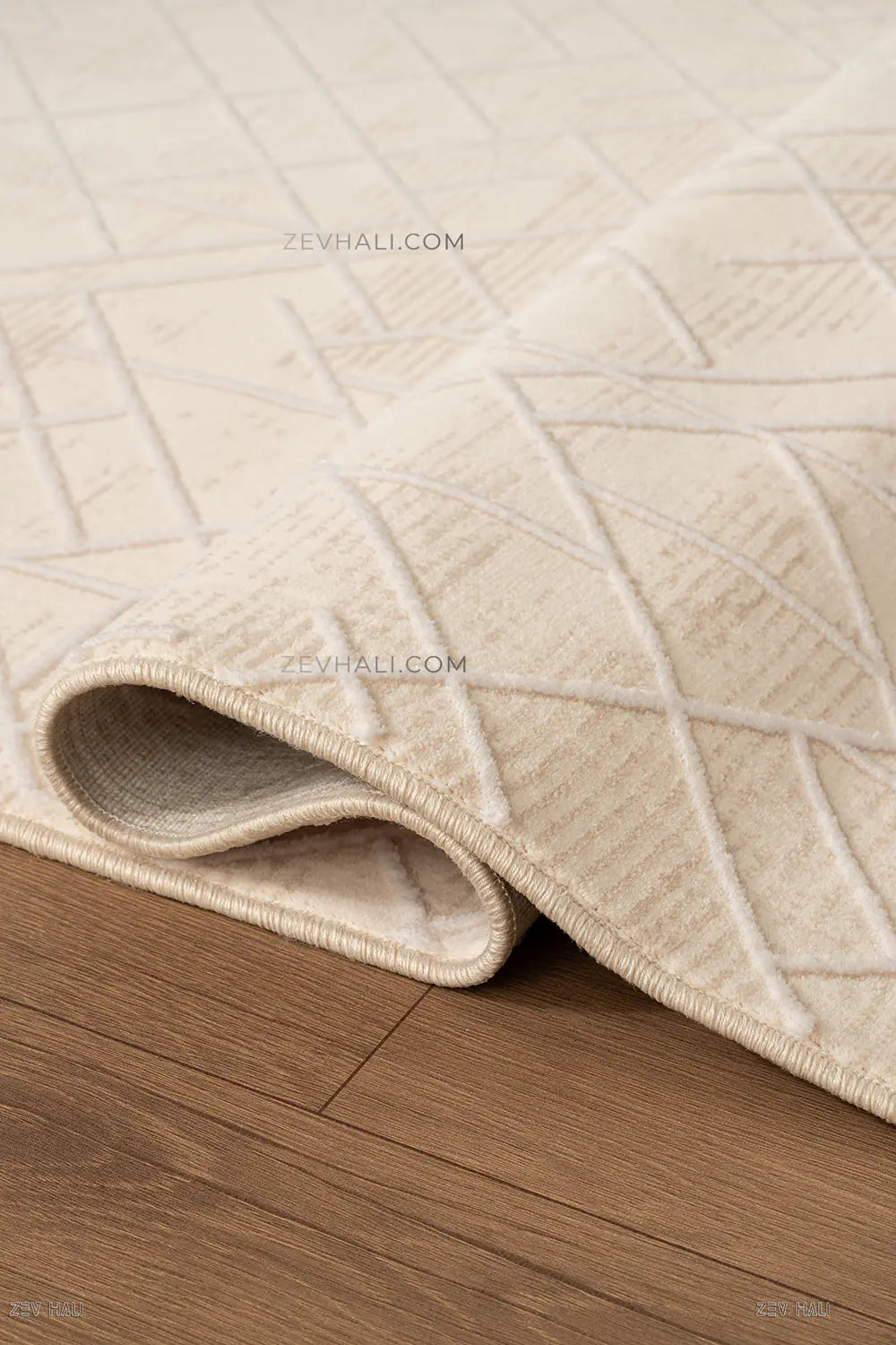 ZEV HALI NATURAL NT16 Krem Modern Geometrik Pamuk Taban Triko Akrilik Halı