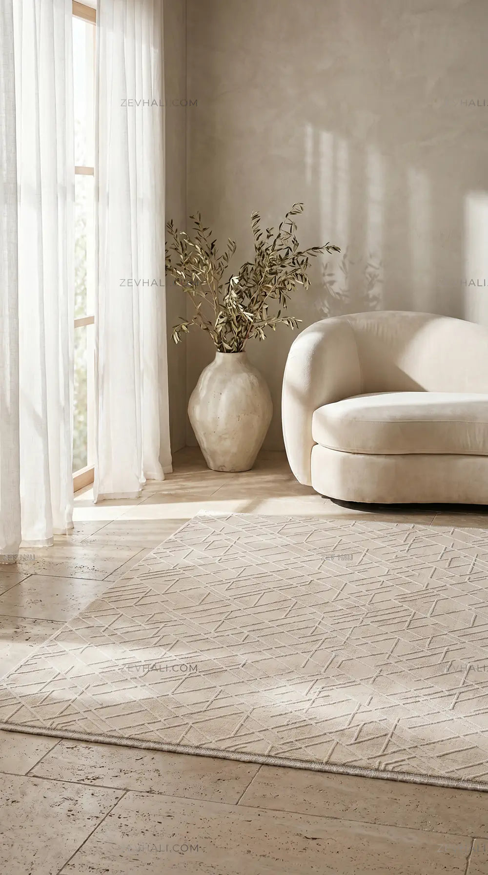 ZEV HALI NATURAL NT16 Krem Modern Geometrik Pamuk Taban Triko Akrilik Halı