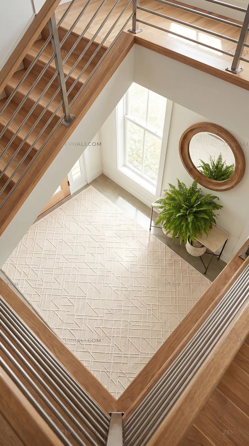 ZEV HALI NATURAL NT16 Krem Modern Geometrik Pamuk Taban Triko Akrilik Halı