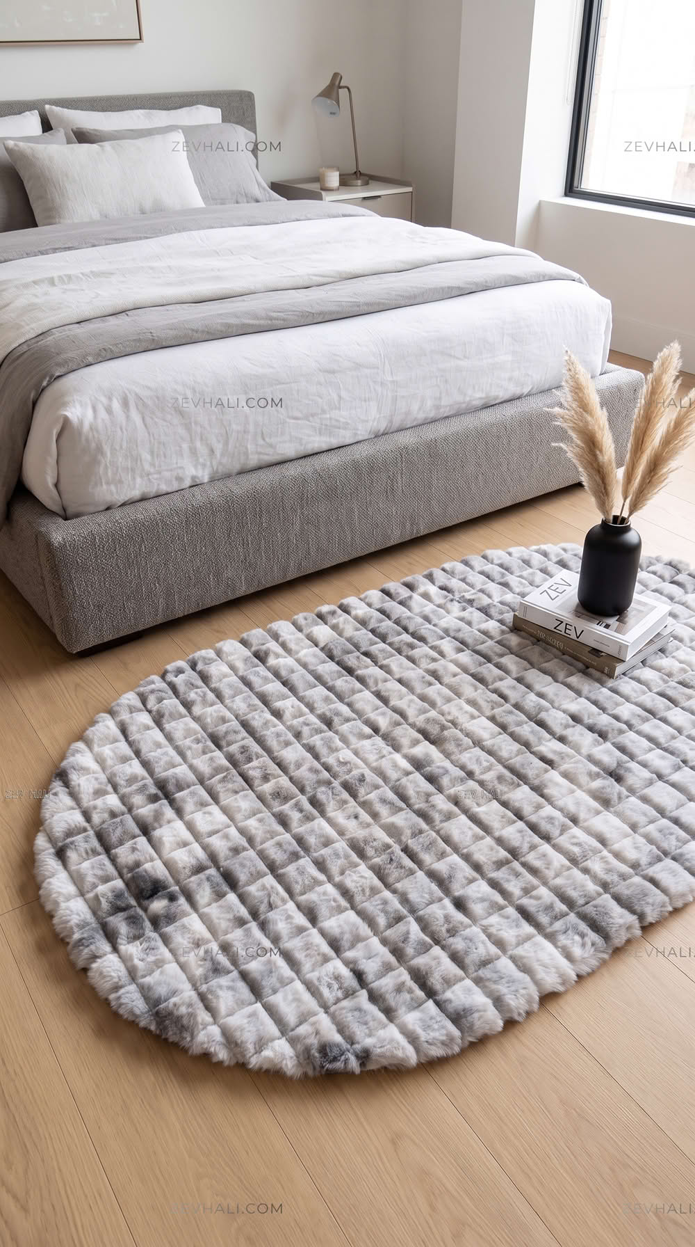 Zev Halı Nerm Batik Gri Oval 3 Boyutlu Dokuma Tüy Dökmeyen Lüks Peluş Halı NR23