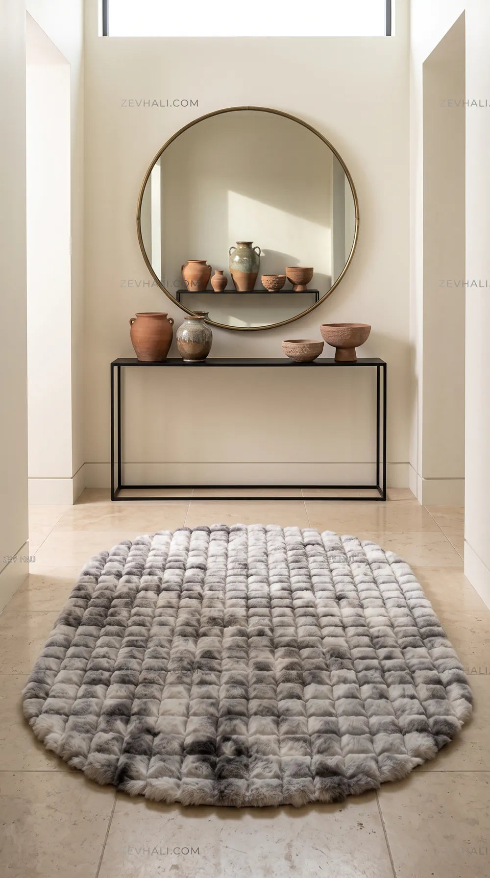 Zev Halı Nerm Batik Gri Oval 3 Boyutlu Dokuma Tüy Dökmeyen Lüks Peluş Halı NR23