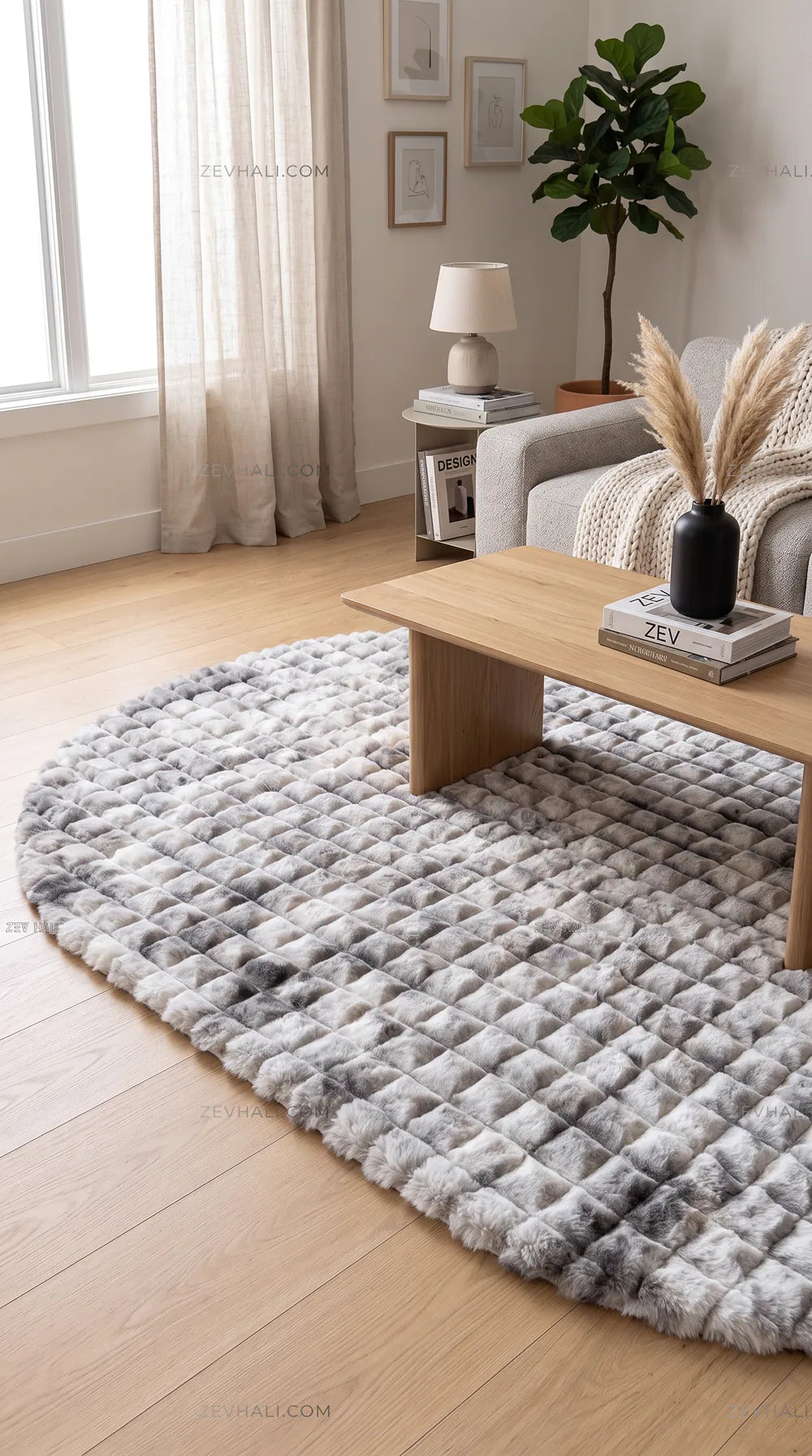 Zev Halı Nerm Batik Gri Oval 3 Boyutlu Dokuma Tüy Dökmeyen Lüks Peluş Halı NR23
