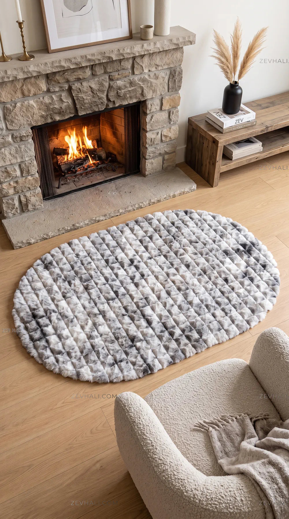 Zev Halı Nerm Batik Gri Oval 3 Boyutlu Dokuma Tüy Dökmeyen Lüks Peluş Halı NR23