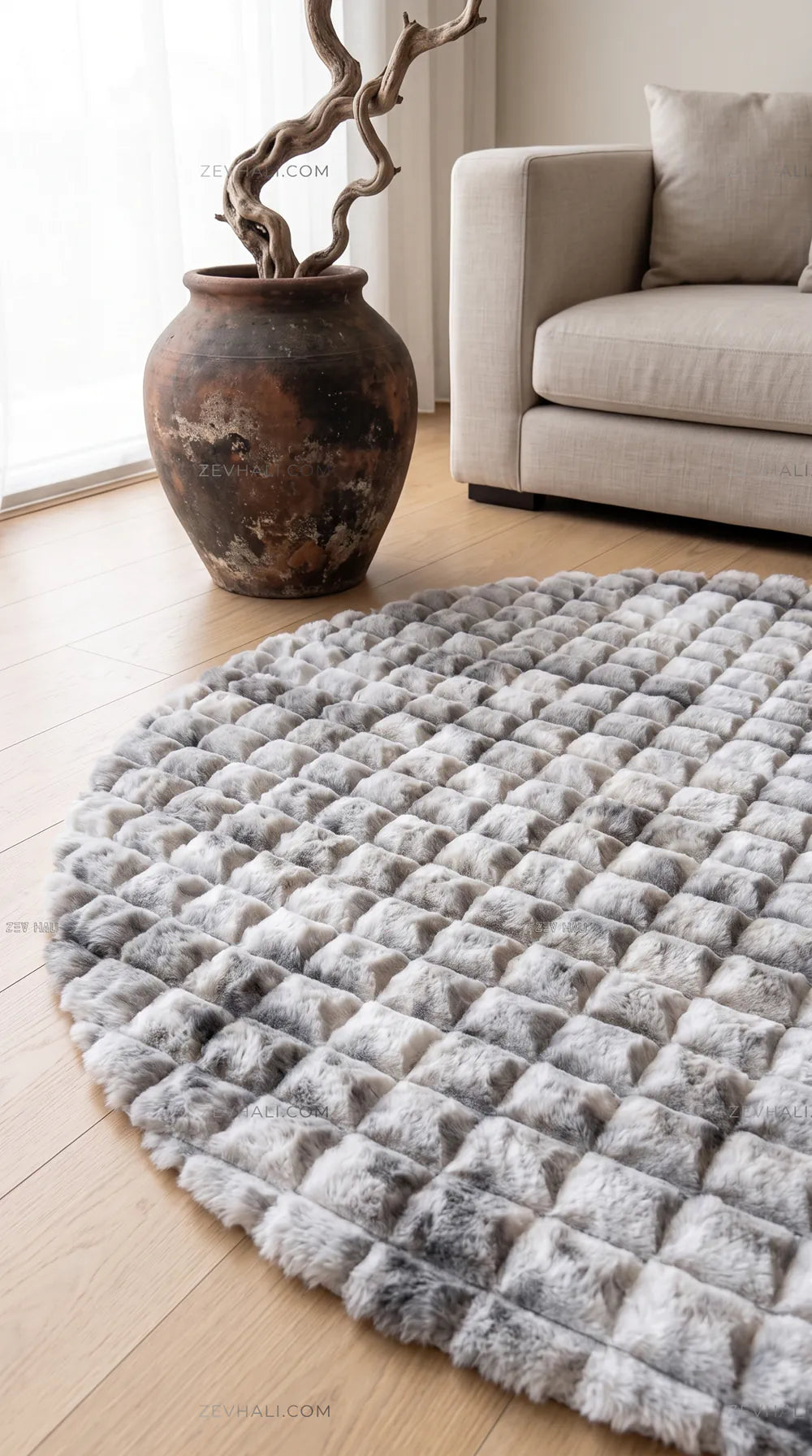 Zev Halı Nerm Batik Gri Oval 3 Boyutlu Dokuma Tüy Dökmeyen Lüks Peluş Halı NR23