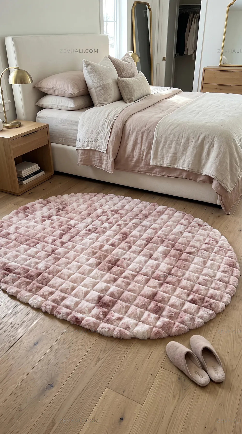 Zev Halı Nerm Batik Pudra Oval 3 Boyutlu Dokuma Kaymaz Tabanlı Peluş Halı NR22