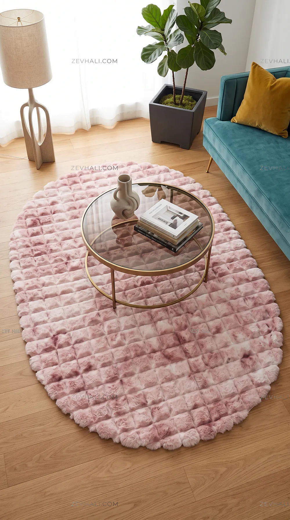 Zev Halı Nerm Batik Pudra Oval 3 Boyutlu Dokuma Kaymaz Tabanlı Peluş Halı NR22