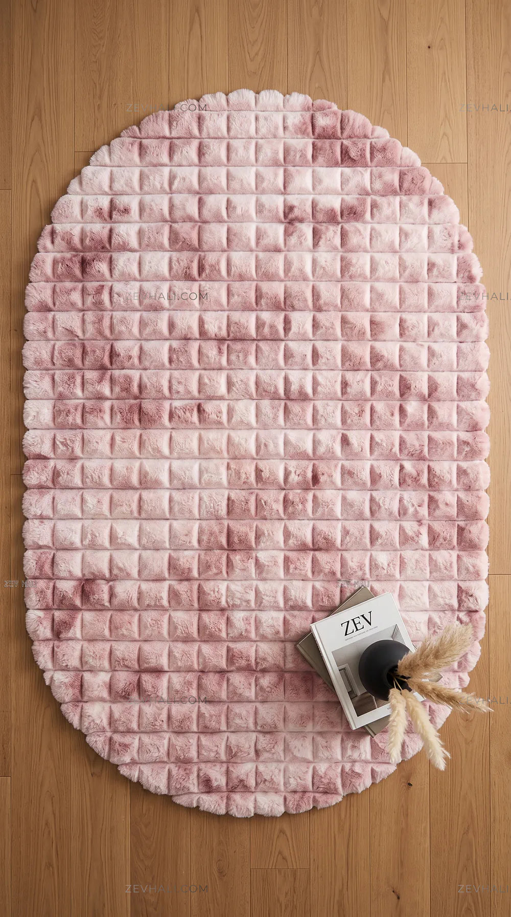 Zev Halı Nerm Batik Pudra Oval 3 Boyutlu Dokuma Kaymaz Tabanlı Peluş Halı NR22