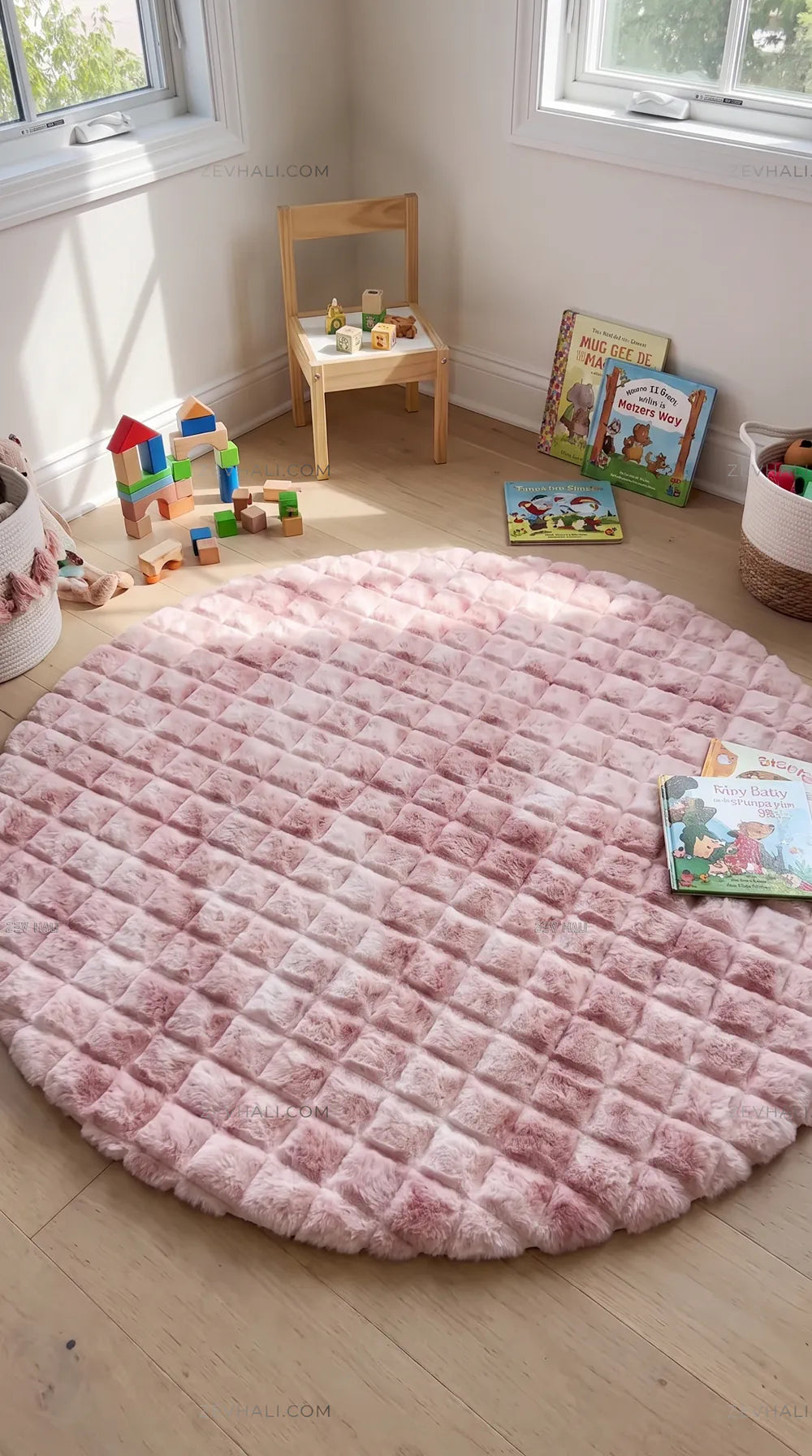 Zev Halı Nerm Batik Pudra Yuvarlak 3 Boyutlu Dokuma Tüy Dökmeyen Lüks Peluş Halı NR14