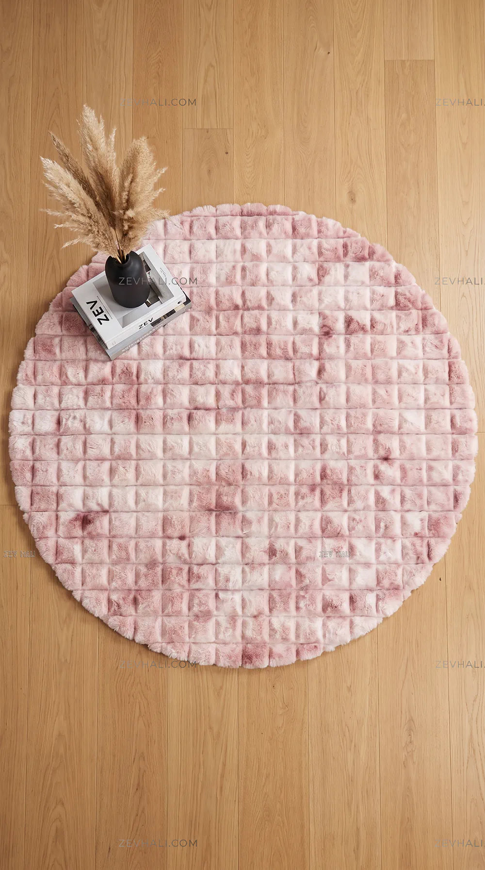 Zev Halı Nerm Batik Pudra Yuvarlak 3 Boyutlu Dokuma Tüy Dökmeyen Lüks Peluş Halı NR14