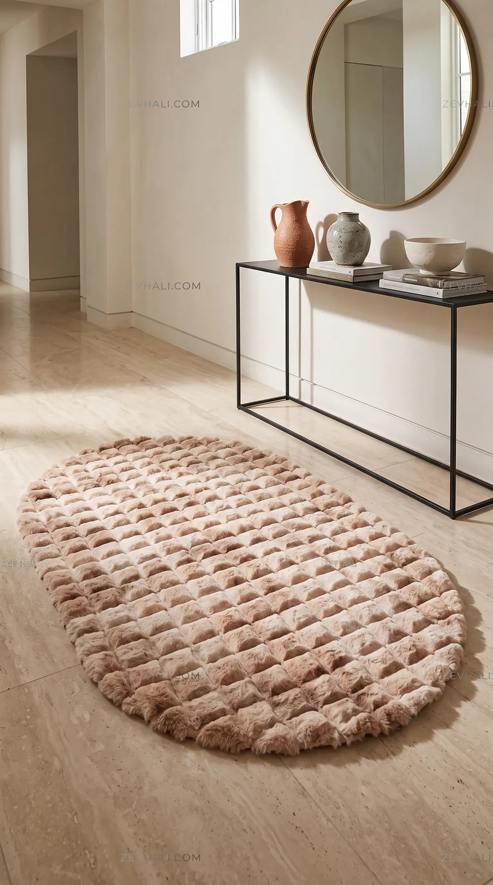 Zev Halı Nerm Batik Vizon Oval 3 Boyutlu Ekstra Yumuşak Dekoratif Peluş Halı NR24
