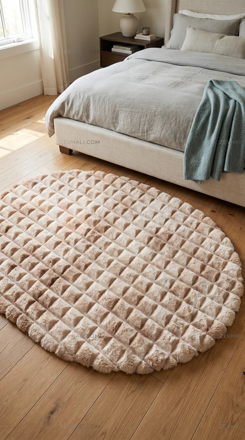 Zev Halı Nerm Batik Vizon Oval 3 Boyutlu Ekstra Yumuşak Dekoratif Peluş Halı NR24