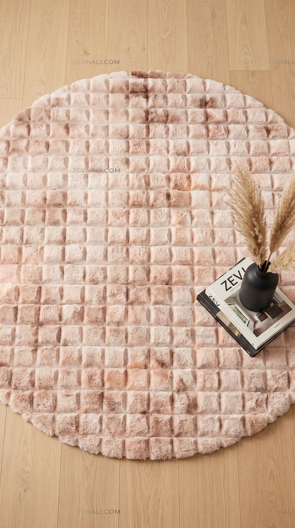 Zev Halı Nerm Batik Vizon Yuvarlak Dekoratif ve Yıkanabilir Yumuşak Peluş Halı NR16